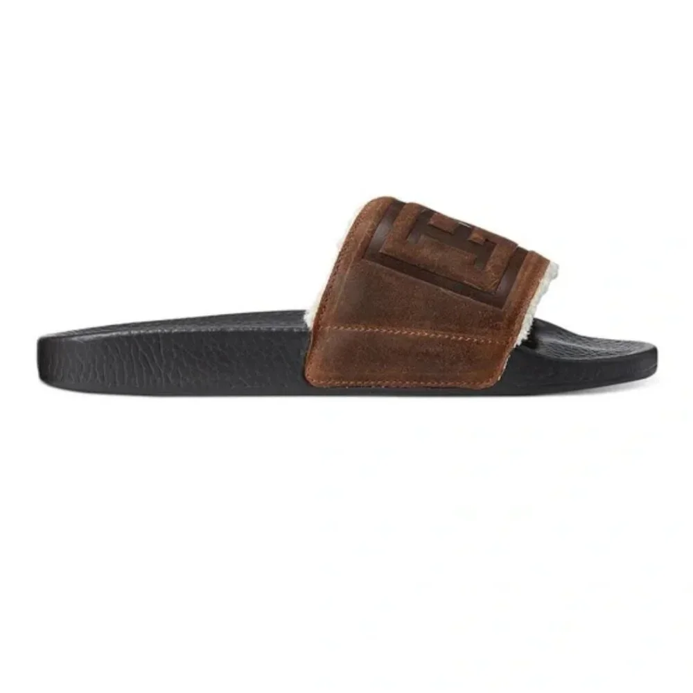 Polo Ralph Lauren Faux Shearling Lined Suede Slide Sandal Cayson Snuff